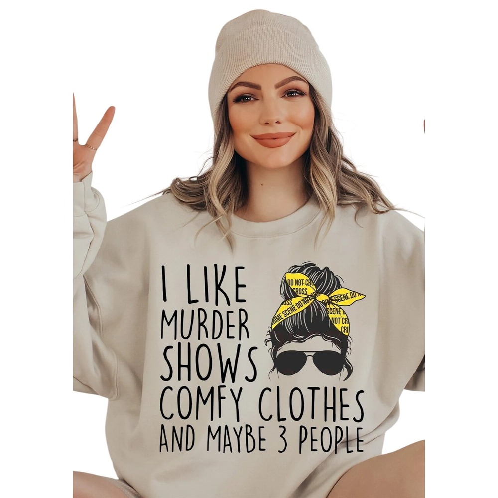 NWOT long sleeve pullover sweatshirt 0XL cream graphic Crime Shows Comfy Clothes